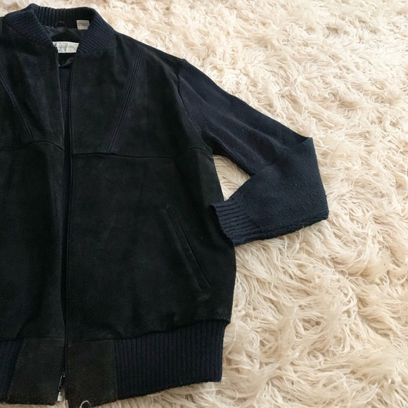 Elemental Stretch | Black Leather Front Knit XL Jacket Coat - Picture 7 of 10